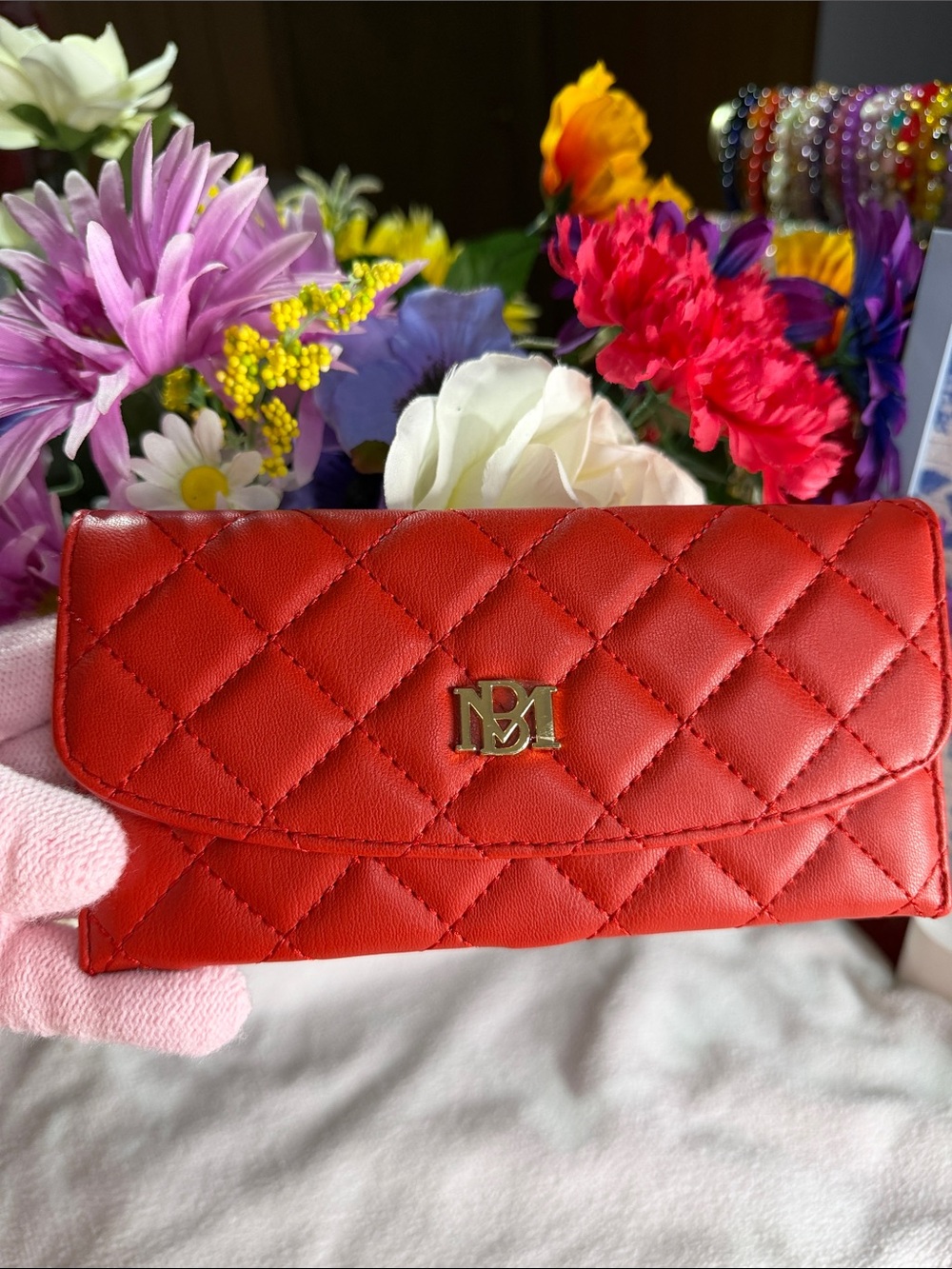 Badgley mischka Quilted Red Women's Wallet with Gold Logo